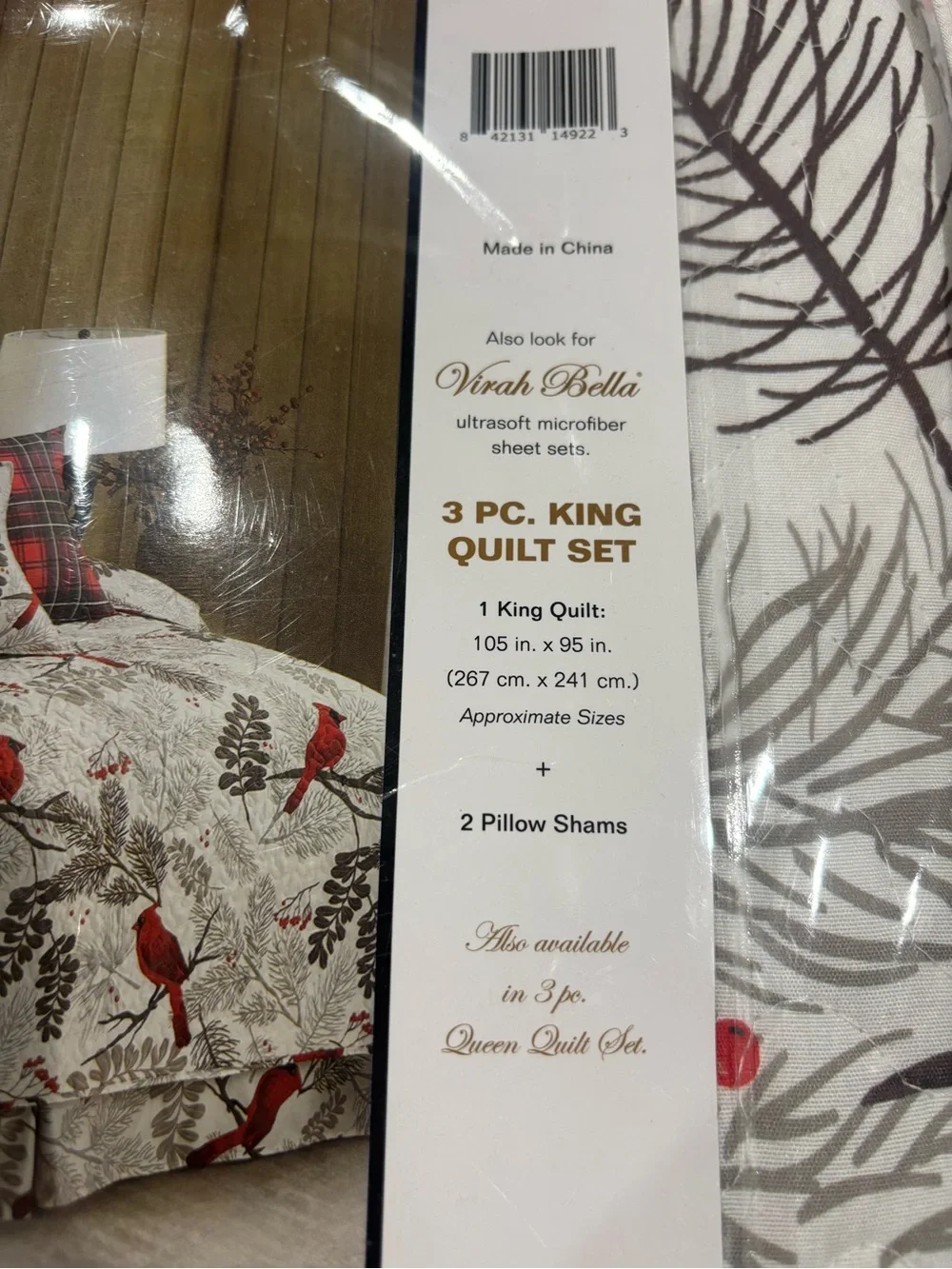 Cardinals King Quilt Set Cabin/Lodge/Holiday/Winter bedding